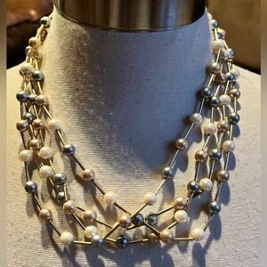 Vintage Avon 4 strand of Tri color pearls necklace